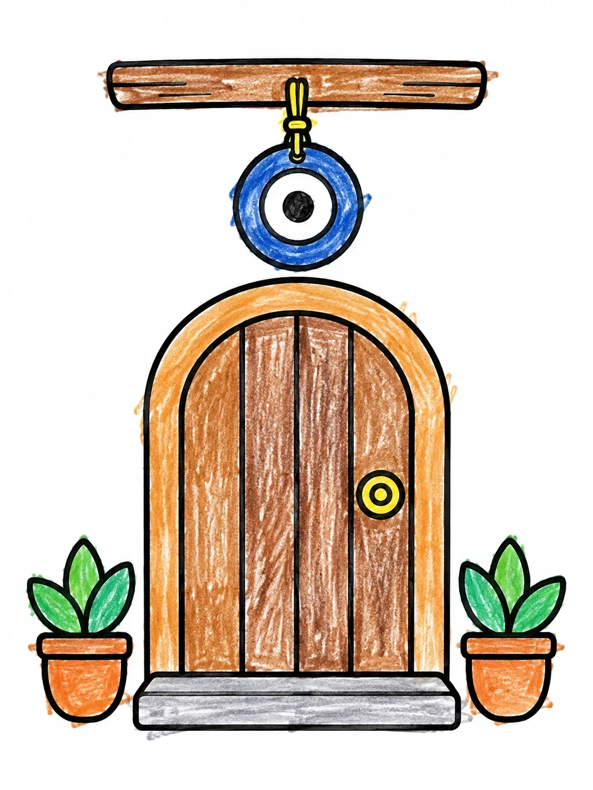 Colored example of the Evil Eye Amulet Above Arched Door coloring page