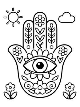 Free printable Floral Hamsa Hand With Eye coloring page