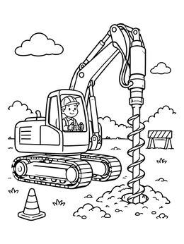 Free printable Excavator Drilling Machine At Construction Site coloring page