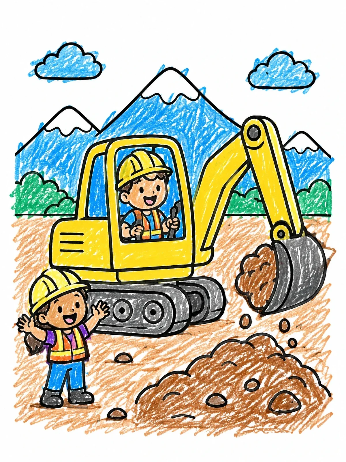 Colored example of the Excavator At The Construction Site coloring page