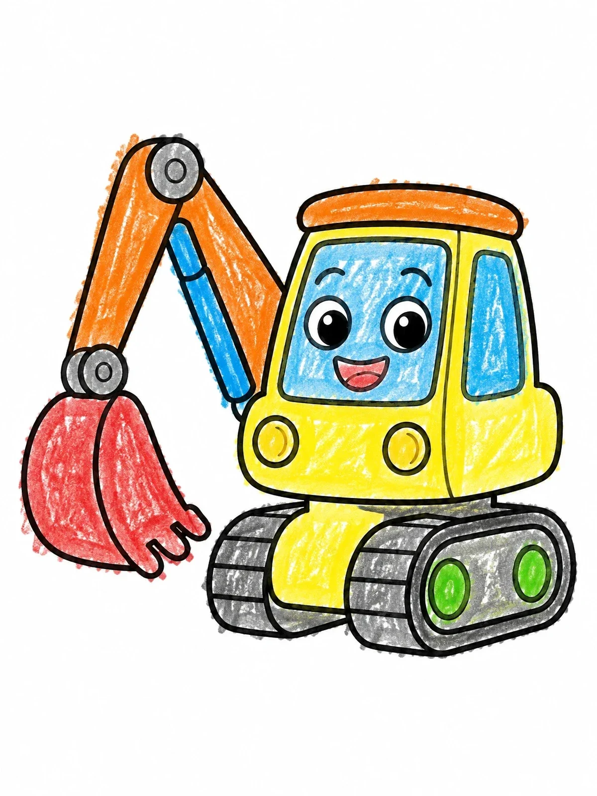 Colored example of the Happy Cartoon Digger With Face coloring page