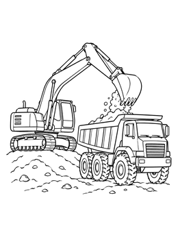 Free printable Excavator Loading A Dump Truck coloring page