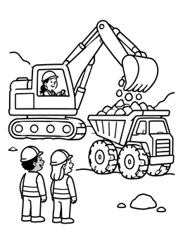 Free printable Excavator Loading A Mining Truck coloring page