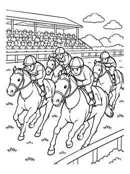 Free printable Exciting Horse Race By The Grandstand coloring page