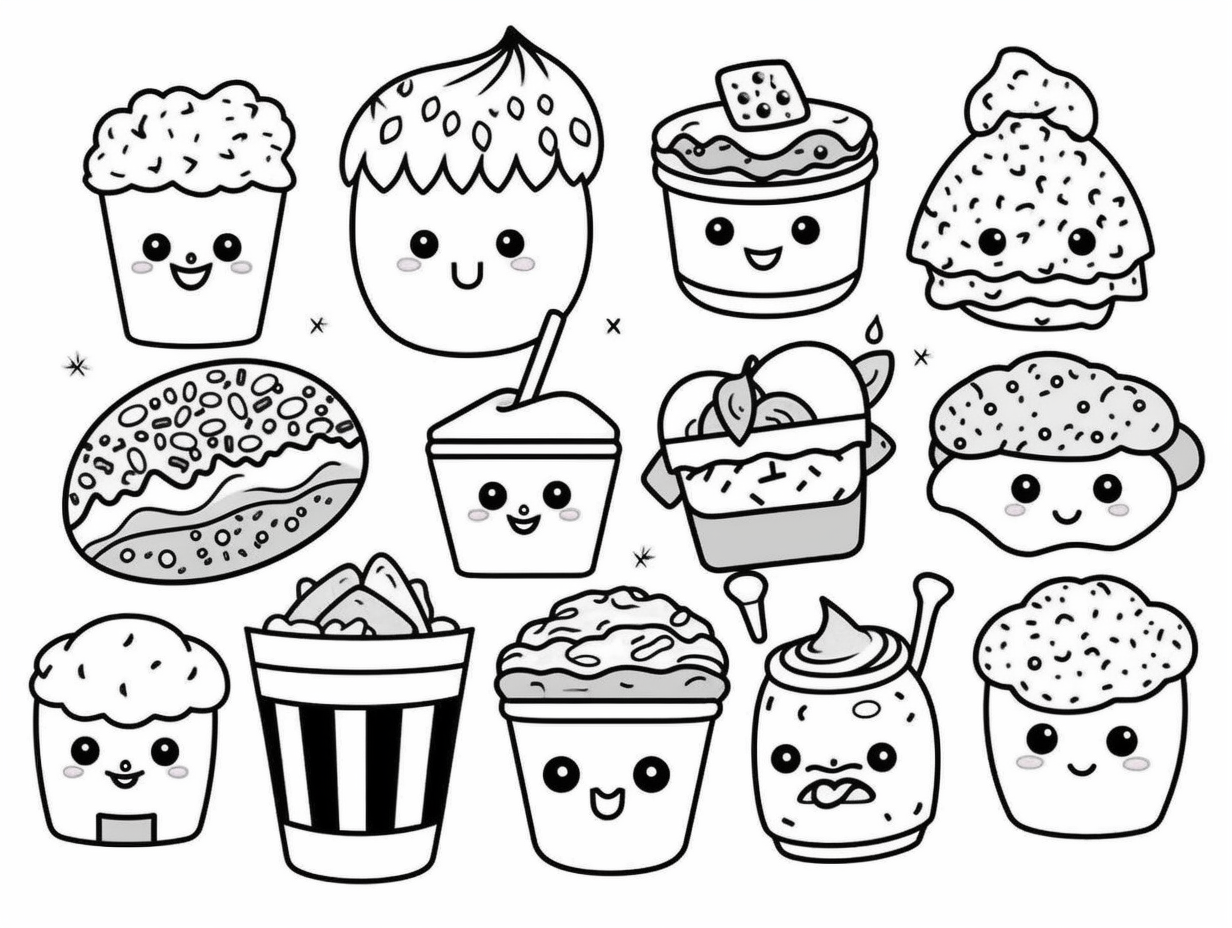 Exciting Kawaii Junk Food Coloring - Coloring Page