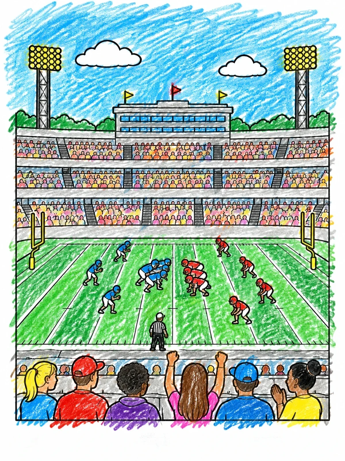 Colored example of the Exciting Stadium Football Match coloring page