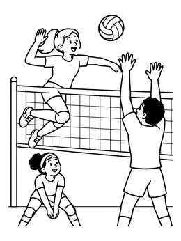 Free printable Exciting Volleyball Match At The Net coloring page