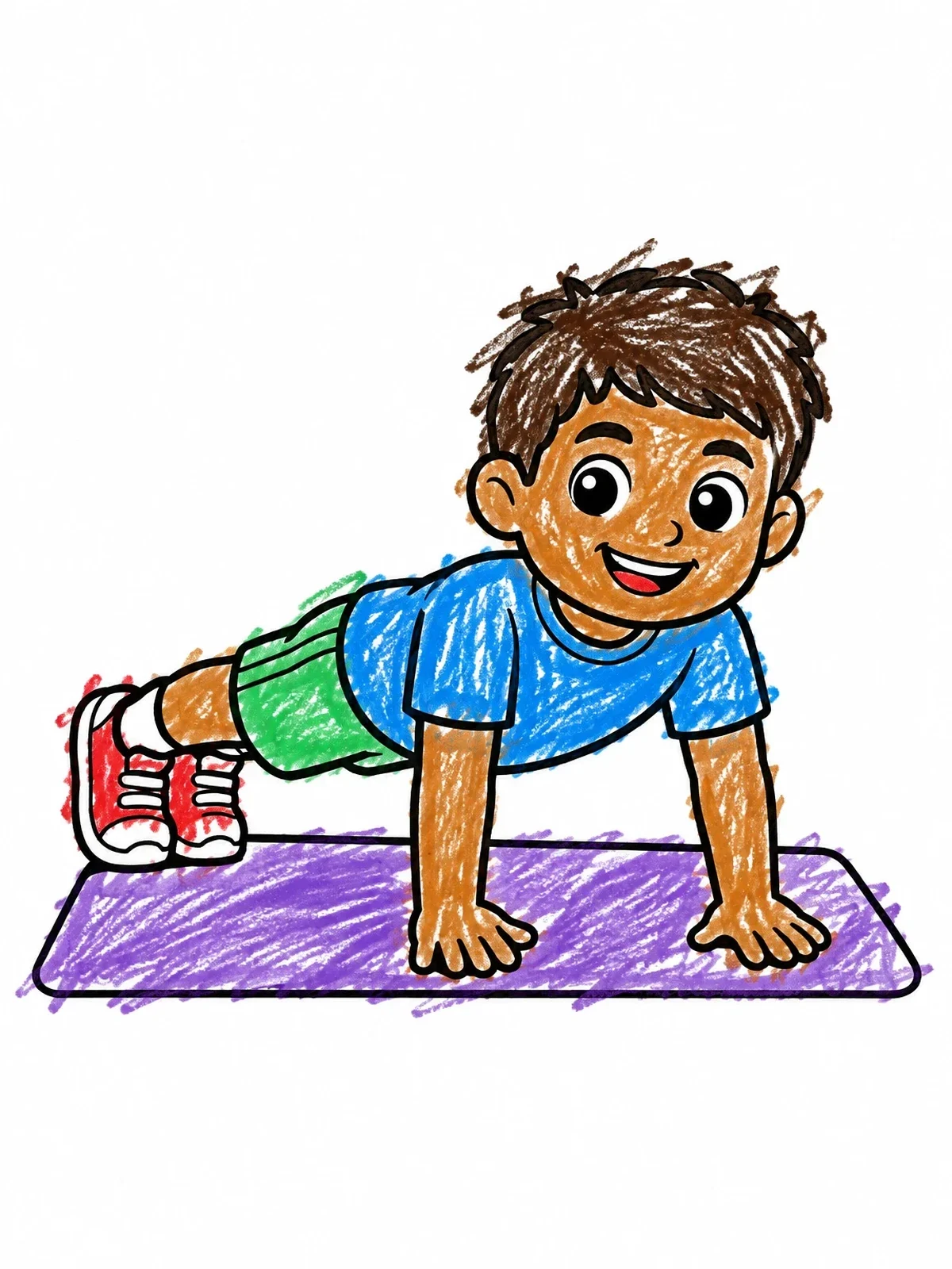 Colored example of the Cheerful Boy Doing Push Ups coloring page