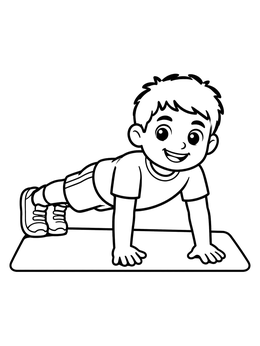 Free printable Cheerful Boy Doing Push Ups coloring page