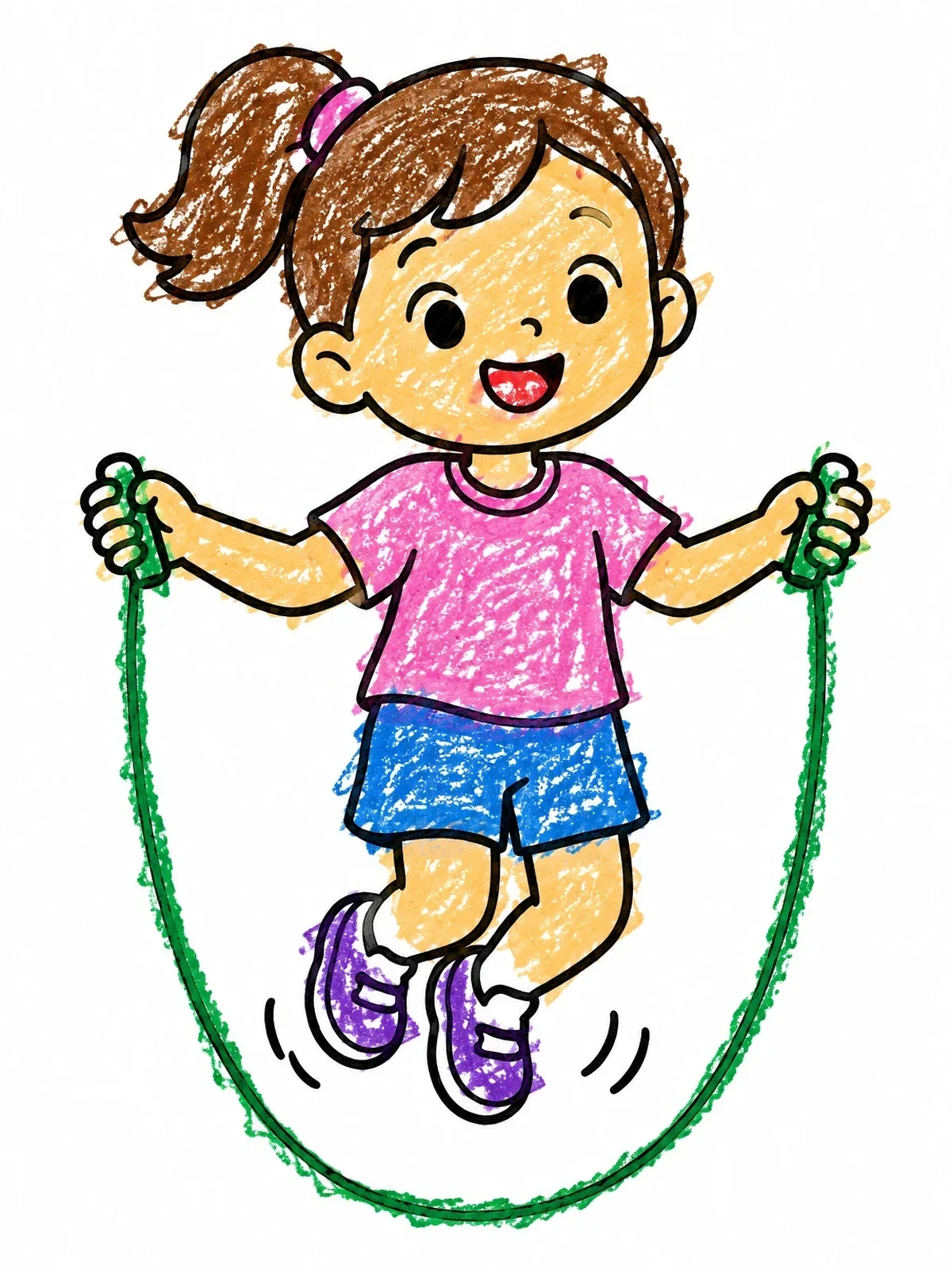 Colored example of the Cheerful Girl Jumping Rope coloring page