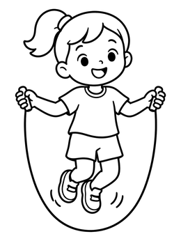 Free printable Cheerful Girl Jumping Rope coloring page