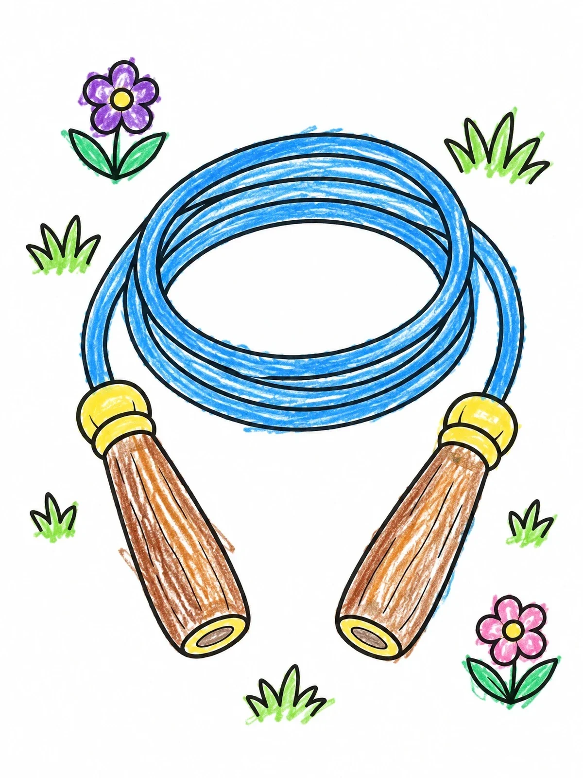 Colored example of the Coiled Skipping Rope On Grass coloring page