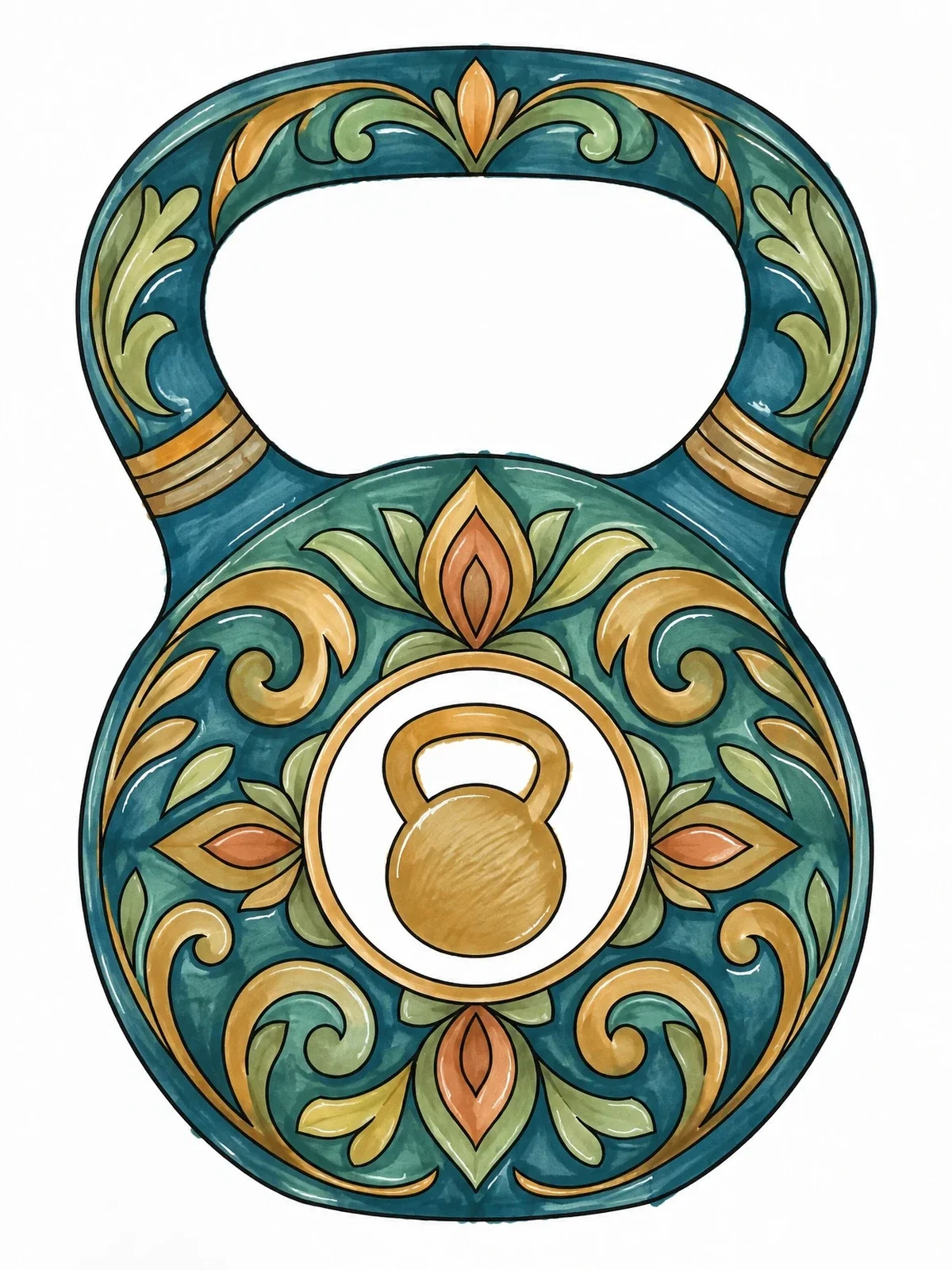 Colored example of the Decorative Kettlebell With Floral Patterns coloring page