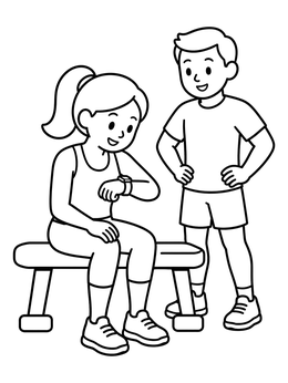 Free printable Checking Fitness Watch On Bench coloring page