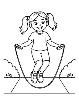 Free printable Girl Jumping Rope Outdoors coloring page