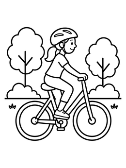 Free printable Girl Riding Bicycle In The Park coloring page