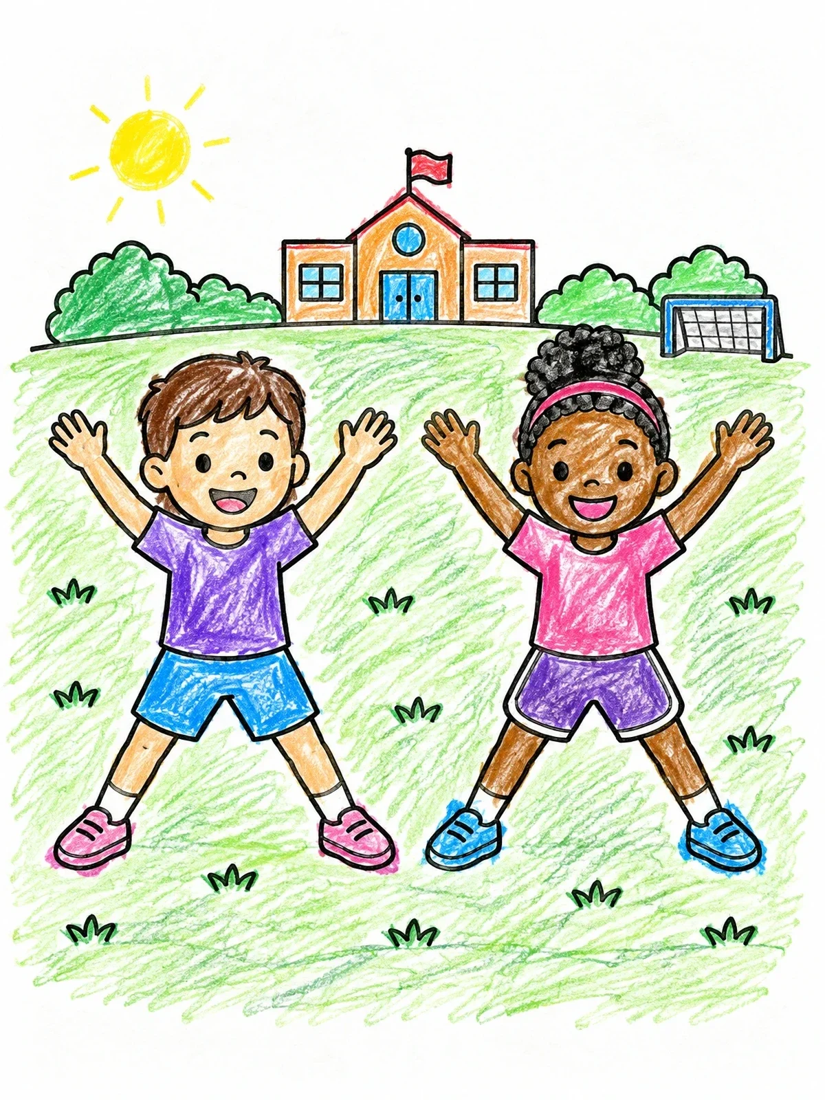 Colored example of the Kids Doing Jumping Jacks At School coloring page