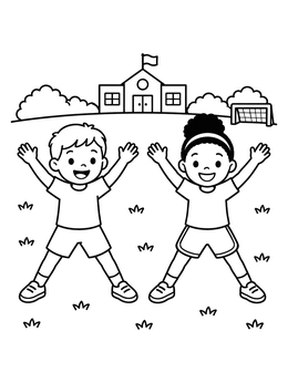 Free printable Kids Doing Jumping Jacks At School coloring page