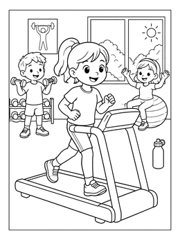 Free printable Kids Working Out In The Gym coloring page