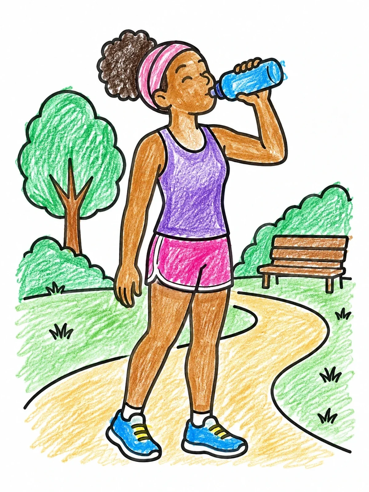 Colored example of the Runner Drinking Water In The Park coloring page
