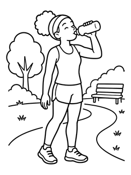 Free printable Runner Drinking Water In The Park coloring page