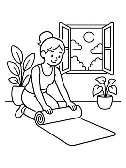 Free printable Rolling Out A Yoga Mat coloring page