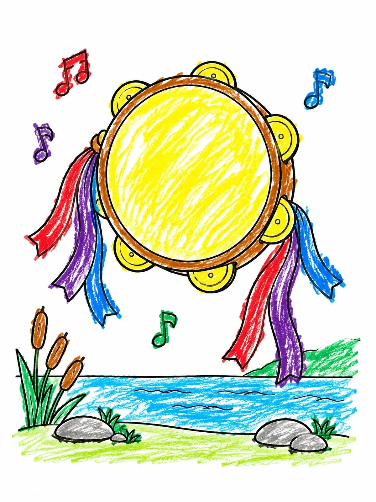Colored example of the Miriam's Festive Celebration Tambourine coloring page