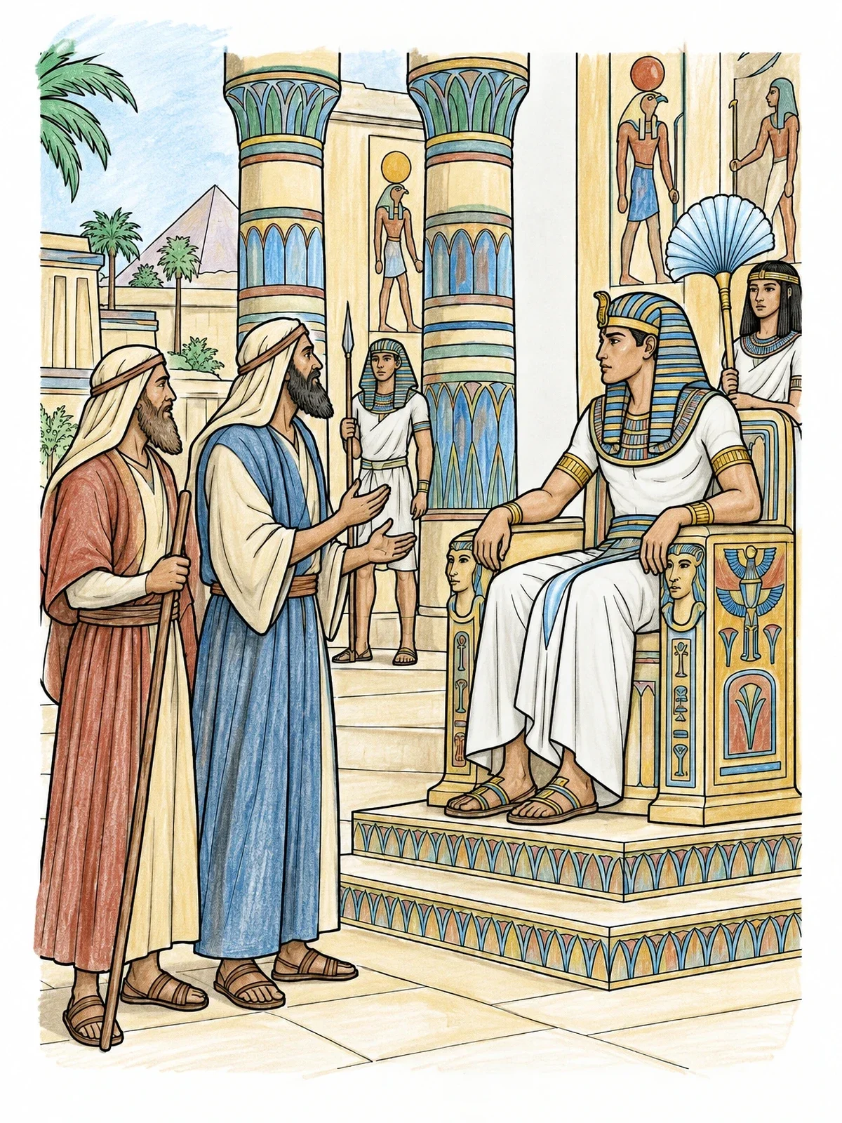 Colored example of the Moses And Aaron Before Pharaoh coloring page