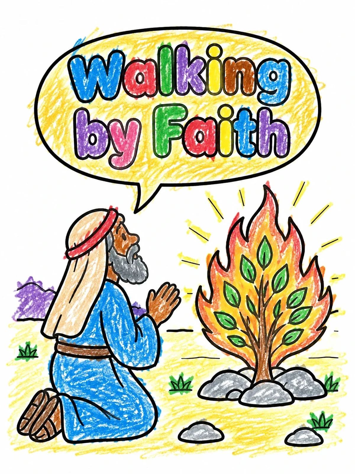 Colored example of the Moses And The Burning Bush coloring page