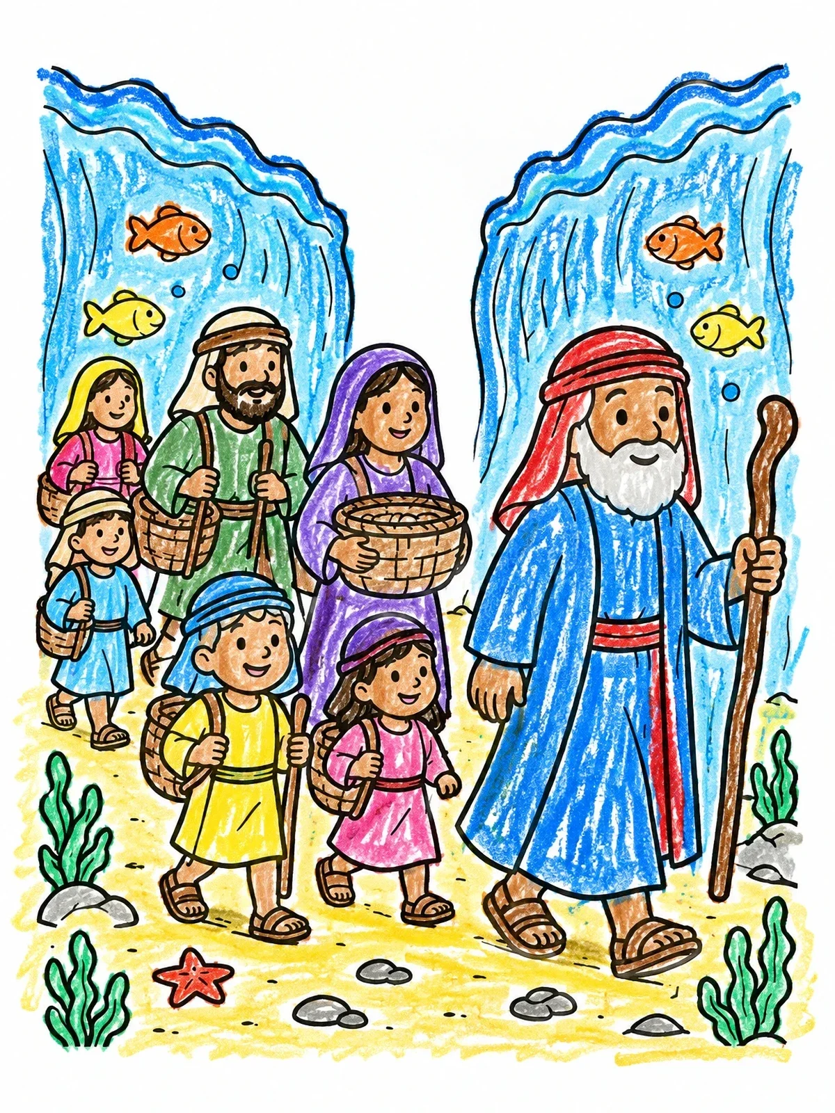 Colored example of the Moses Crossing The Red Sea coloring page