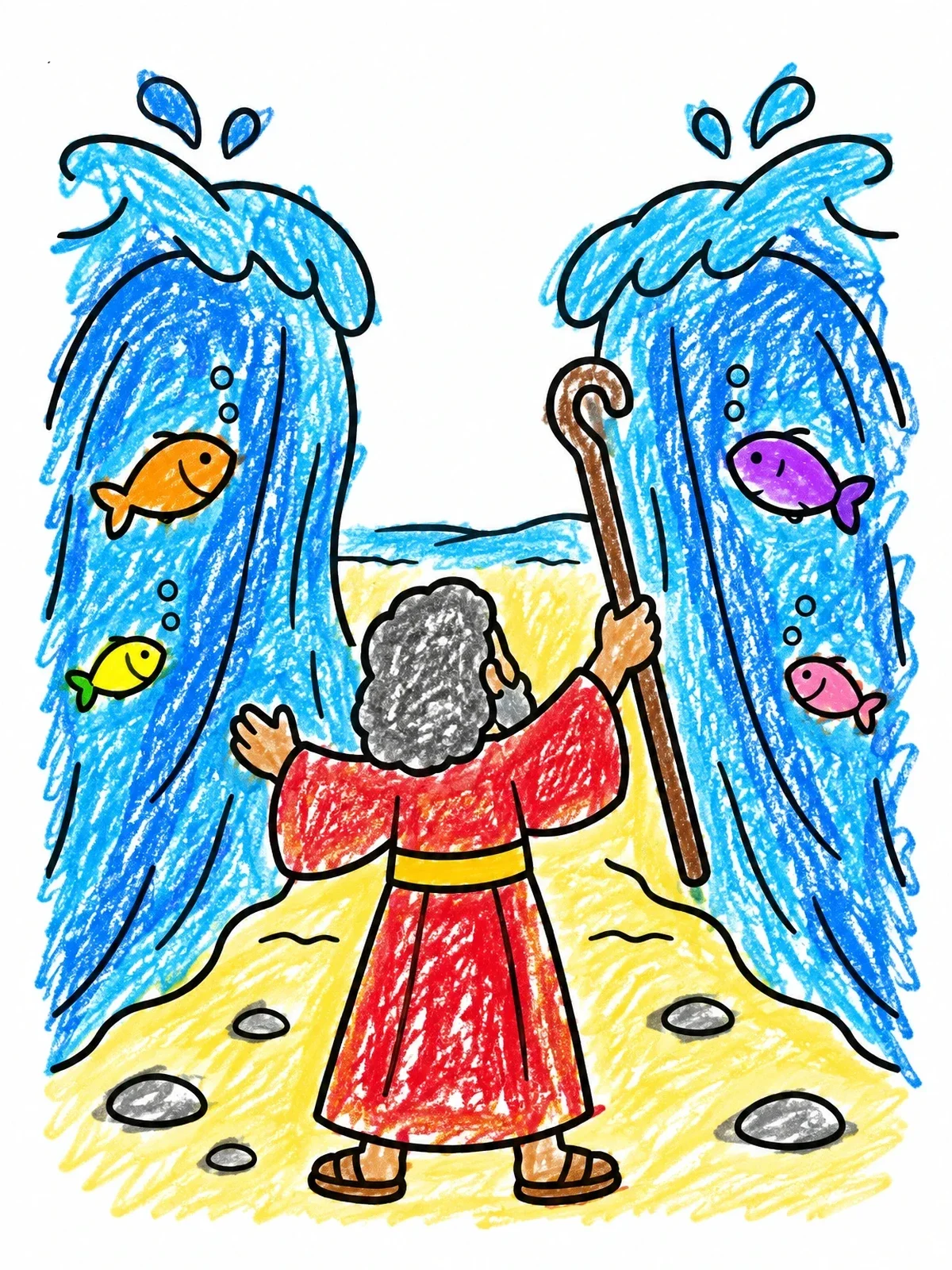 Colored example of the Moses Parting The Red Sea coloring page