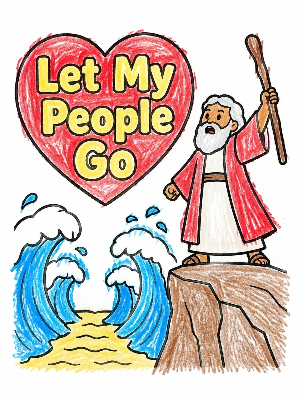 Colored example of the Moses Parting The Red Sea coloring page