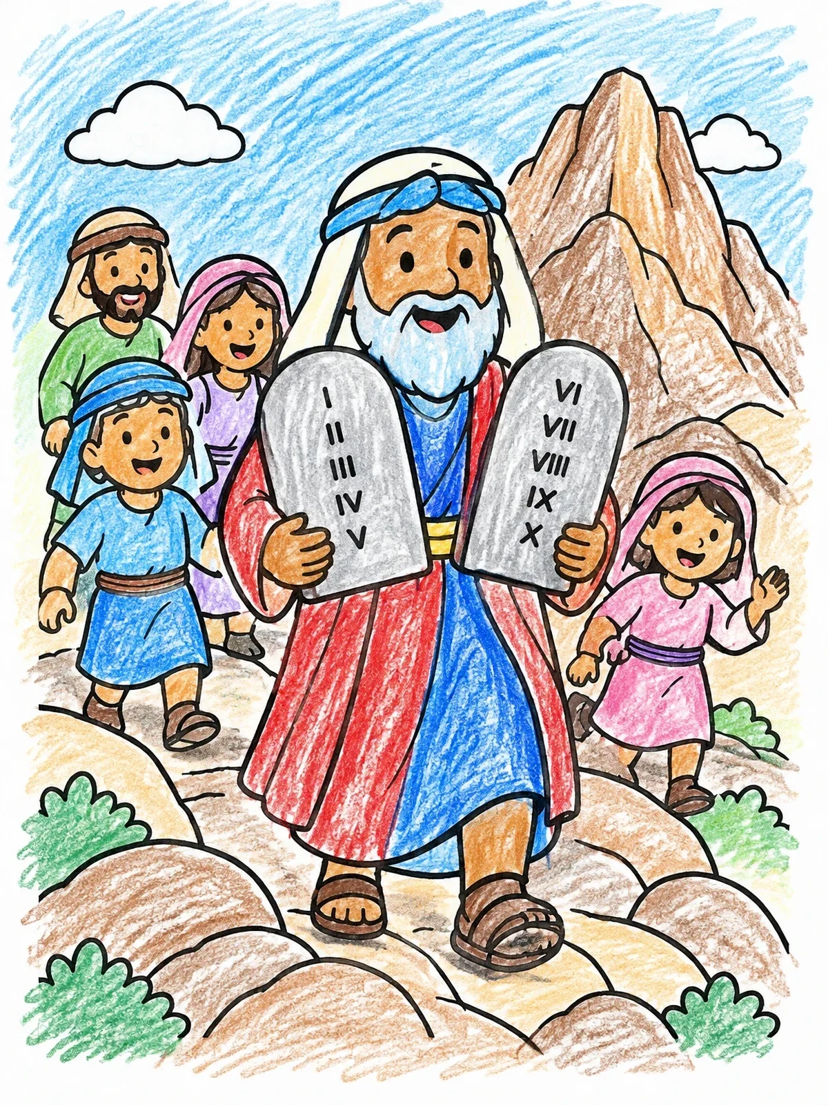 Colored example of the Moses Bringing Down The Commandments coloring page