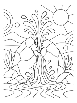Water bursting from a split rock in the desert on this exodus coloring page.