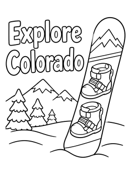 Free printable Explore Colorado Snowboard And Mountains coloring page