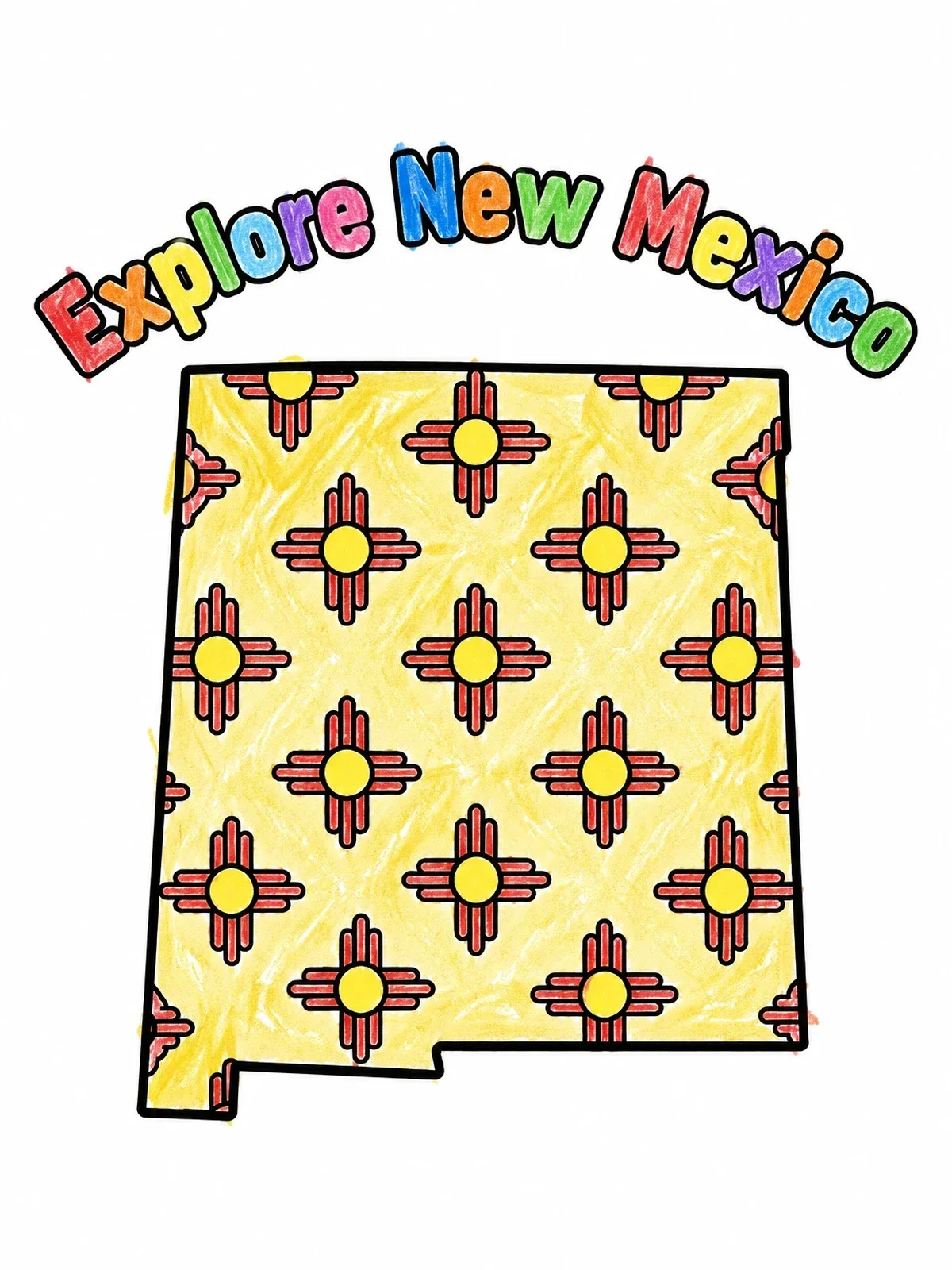Colored example of the Explore New Mexico State Map coloring page