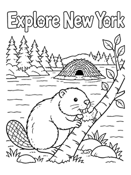 Free printable Explore New York Beaver And Lodge coloring page