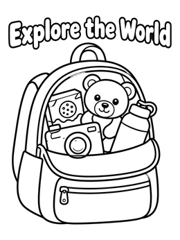 Free printable Explore The World Travel Backpack coloring page