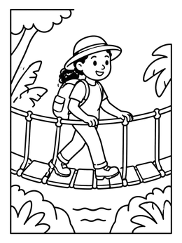 Free printable Explorer Walking Across Suspension Bridge coloring page