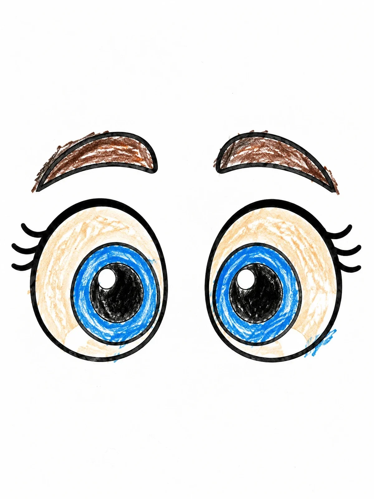 Colored example of the Expressive Cartoon Eyes With Eyebrows coloring page