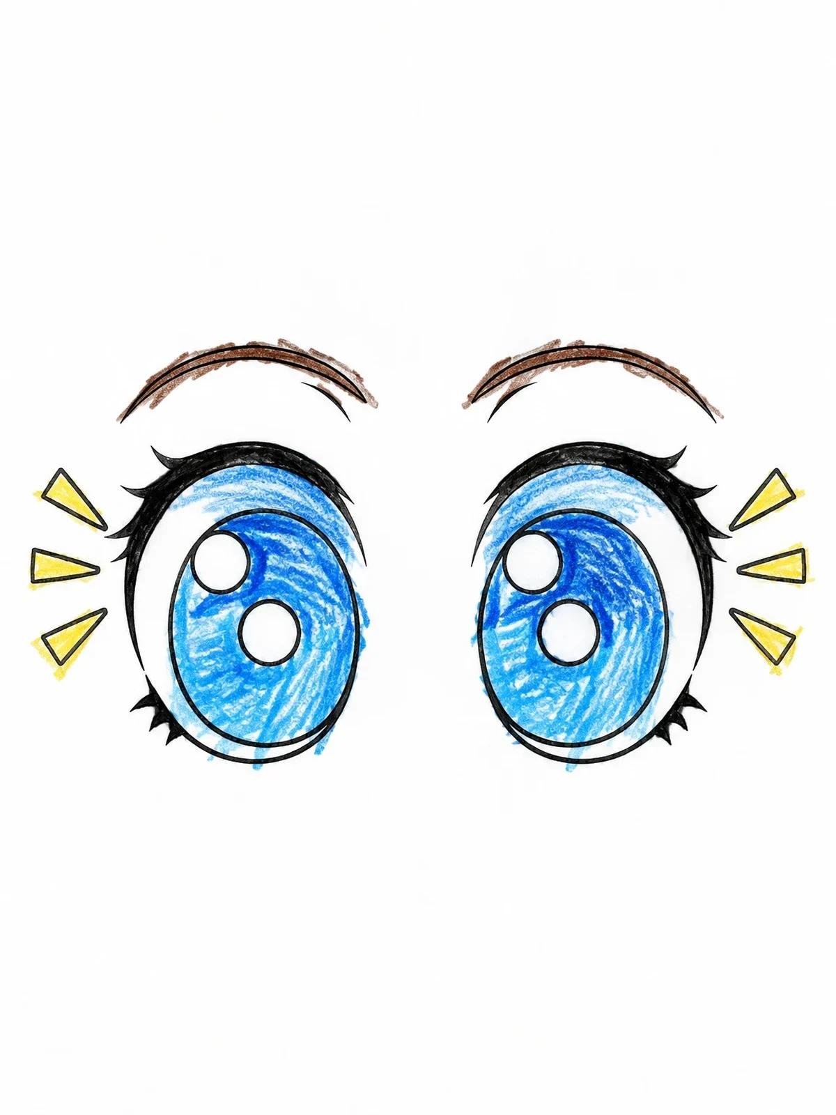 Colored example of the Expressive Manga Eyes Line Art coloring page