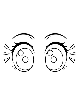 Wide and expressive anime eyes coloring page with bold eyelashes and shines.