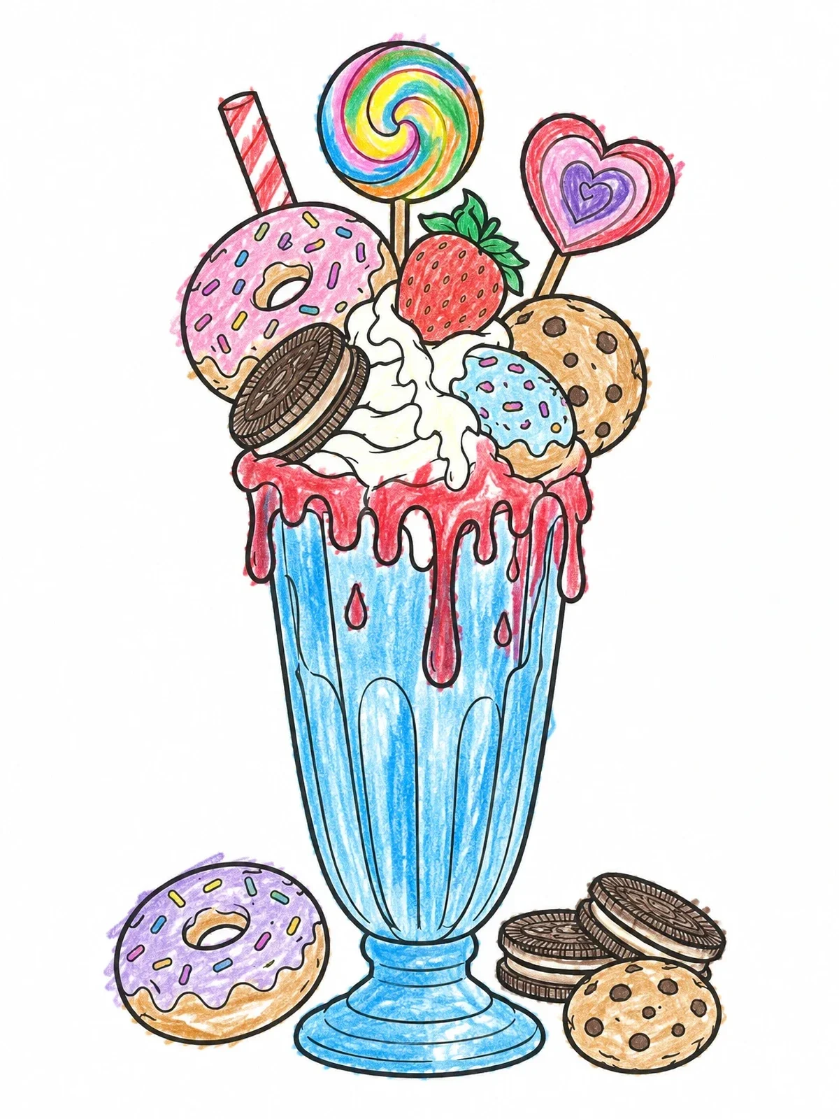 Colored example of the Extravagant Dessert Milkshake With Sweets coloring page
