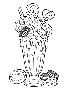 Free printable Extravagant Dessert Milkshake With Sweets coloring page