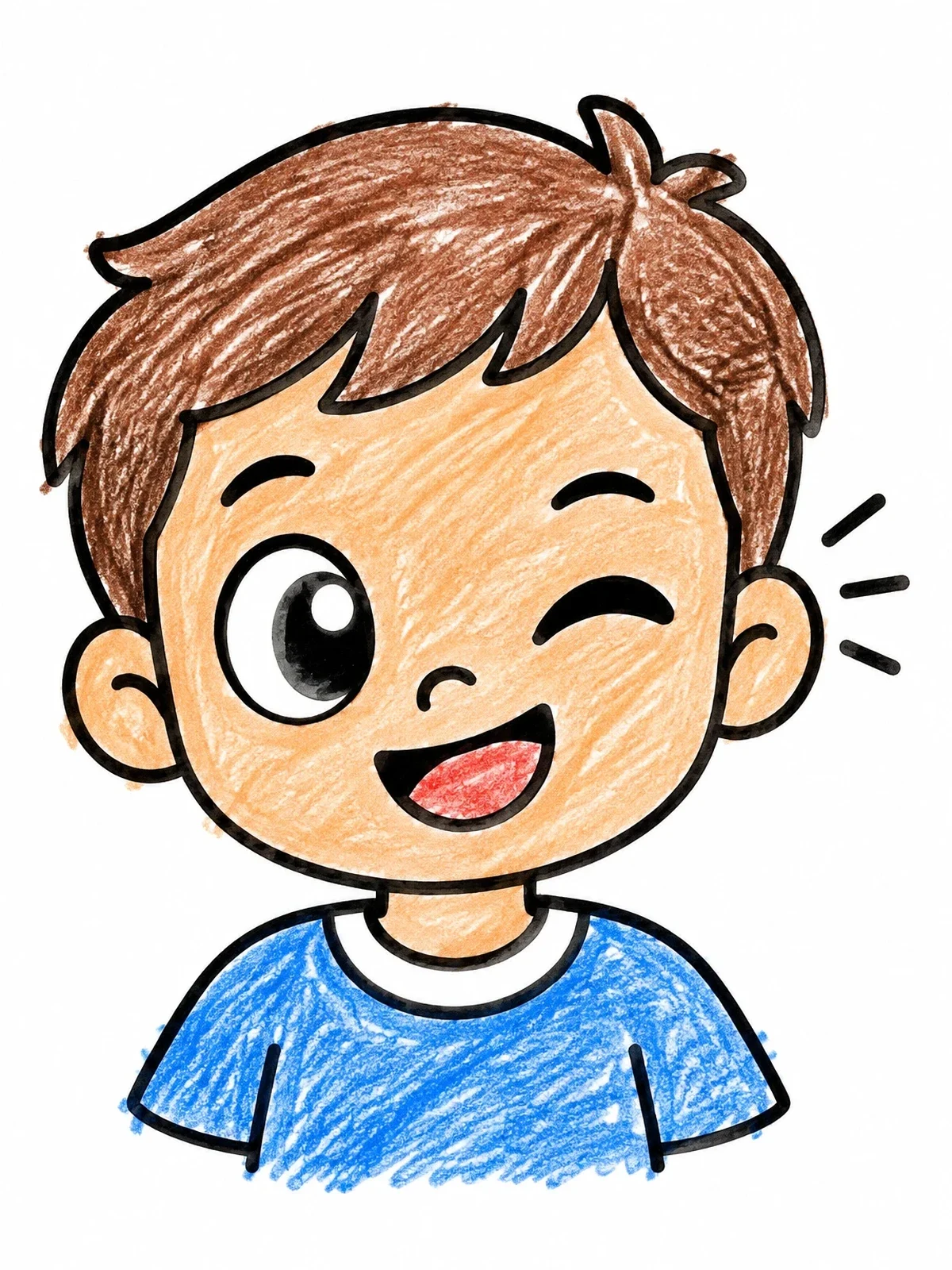 Colored example of the Cheerful Boy Winking Face coloring page