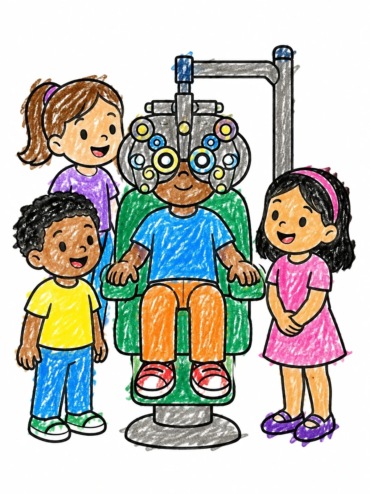 Colored example of the Child Having An Eye Exam coloring page