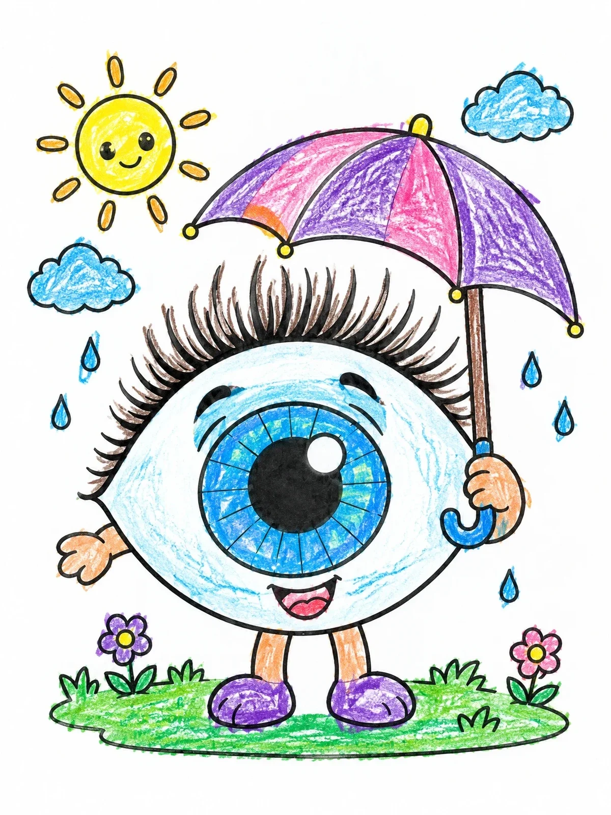 Colored example of the Cute Cartoon Eye With Umbrella coloring page