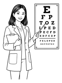 Optometrist with Snellen Chart coloring page