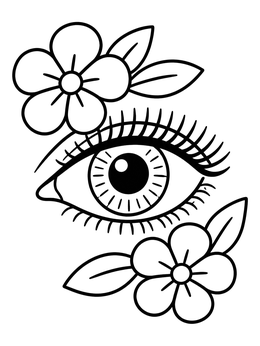 Free printable Stylized Eye With Spring Flowers coloring page
