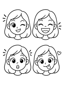 Free printable Cartoon Girl Four Cute Expressions coloring page